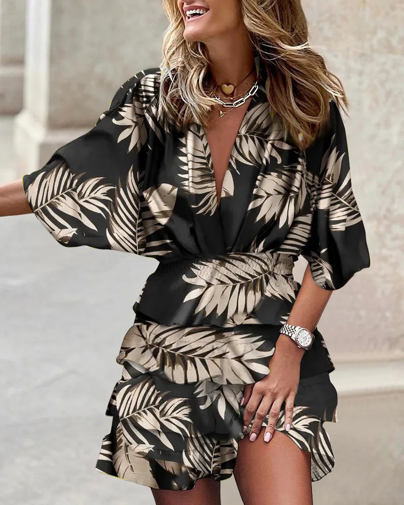 Brunch Boho Printed V-Neck Ruffle Mini Dress | Mira 7