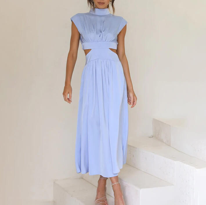 Chloé | Womens Wedding Guest Chiffon Halter Sleeveless Relaxed Fit Flowing Midi Dress 9