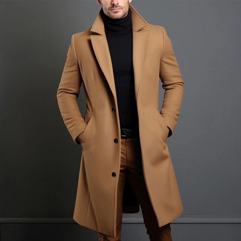 Ethan | Stylish Long Black Wool Coat for Men 1