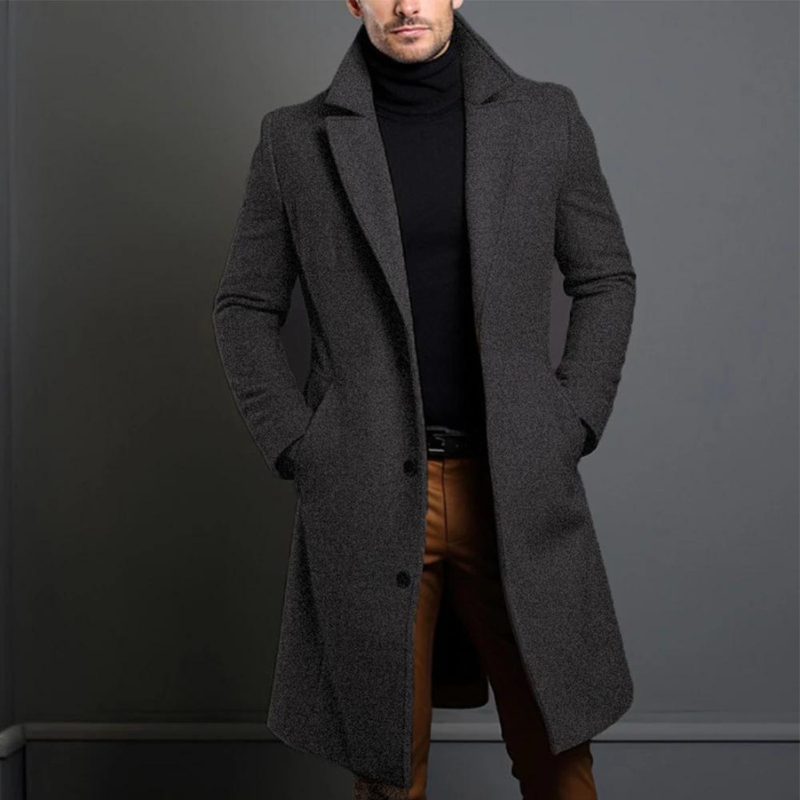 Ethan | Stylish Long Black Wool Coat for Men 2