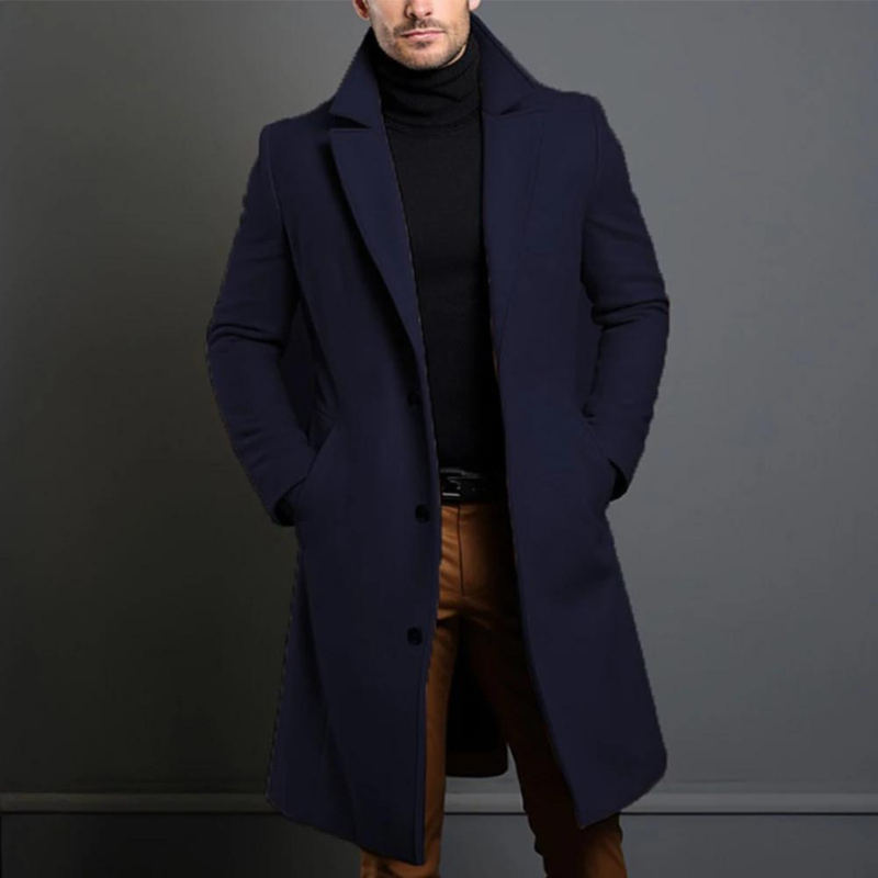Ethan | Stylish Long Black Wool Coat for Men 3