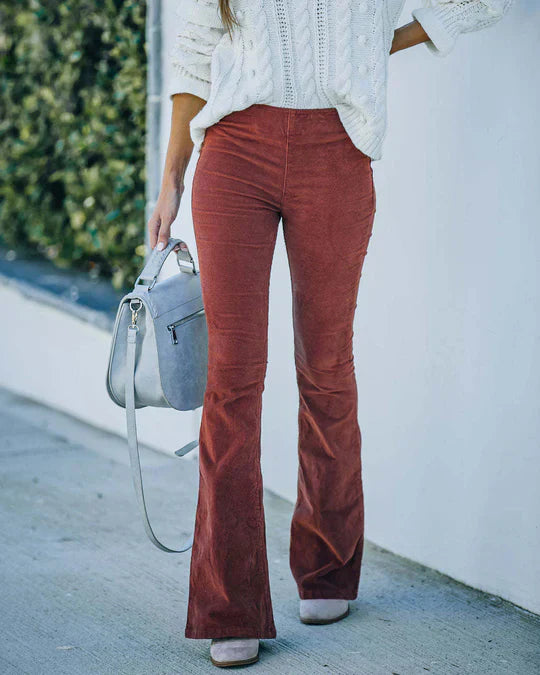 Amara | Women High Waist Flared Leg Relaxed Fit Soft Corduroy Casual Pants 5