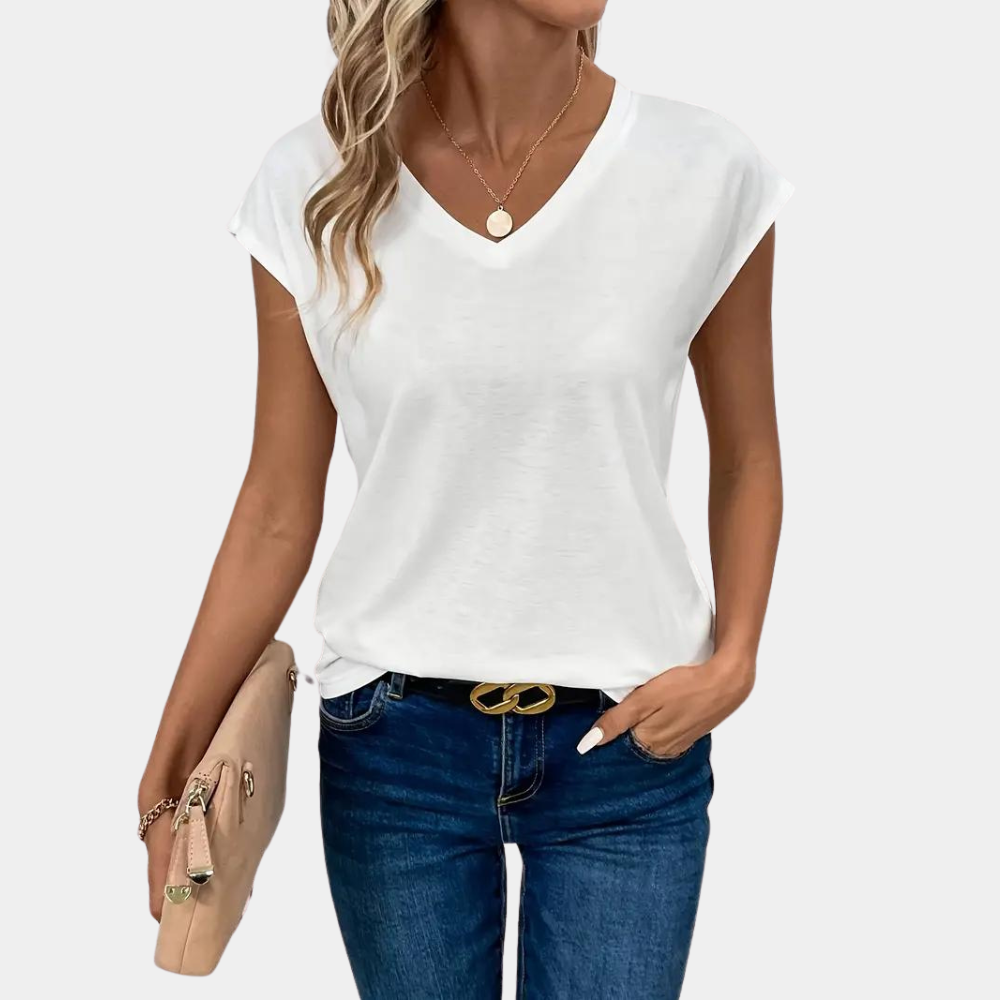 Gilena | Womens Casual V-Neck Short Sleeve Relaxed Fit Lightweight Shirt 4