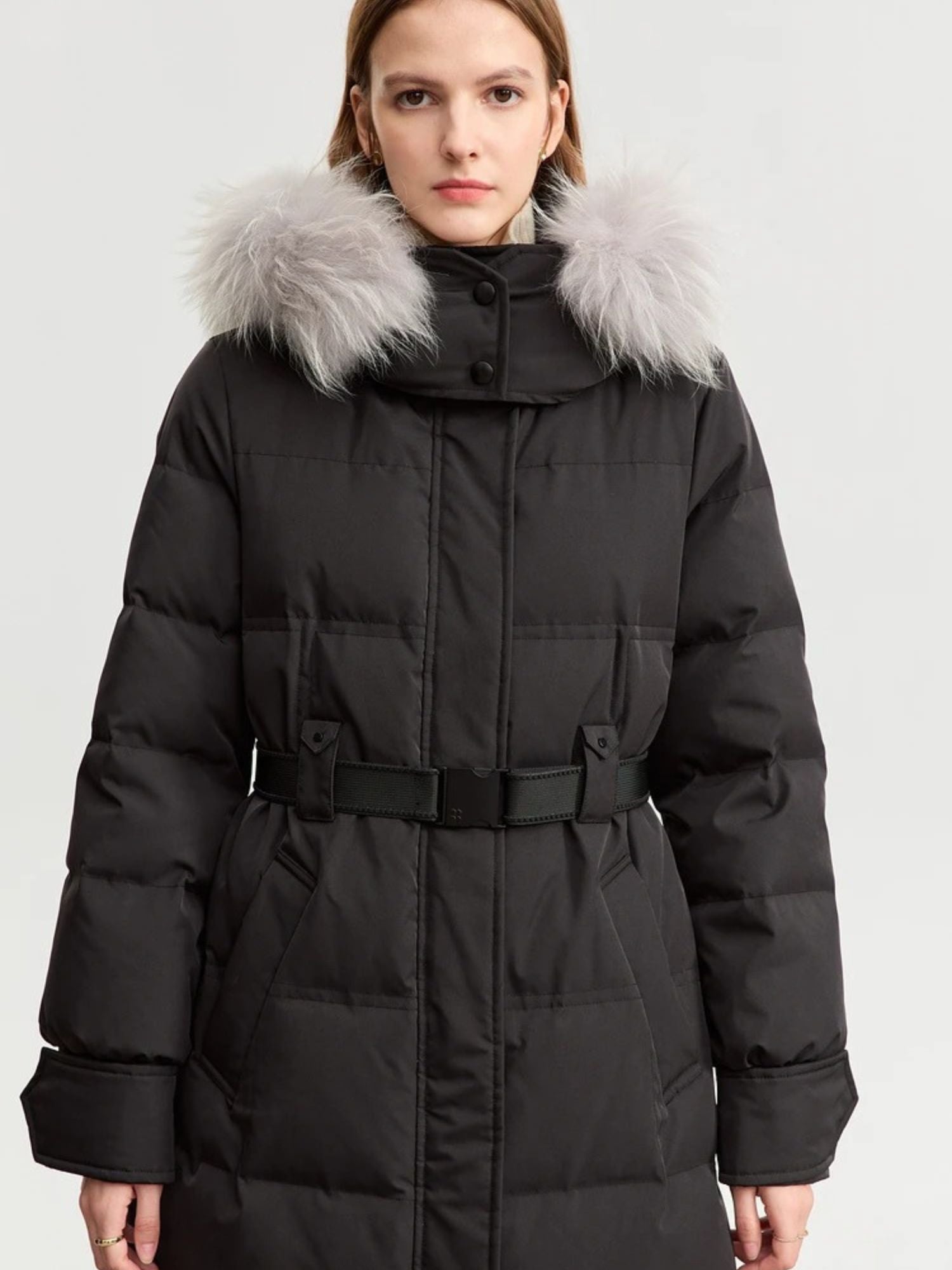 Isabella | Stylish Long Black Puffer Coat with Faux Fur Collar 3