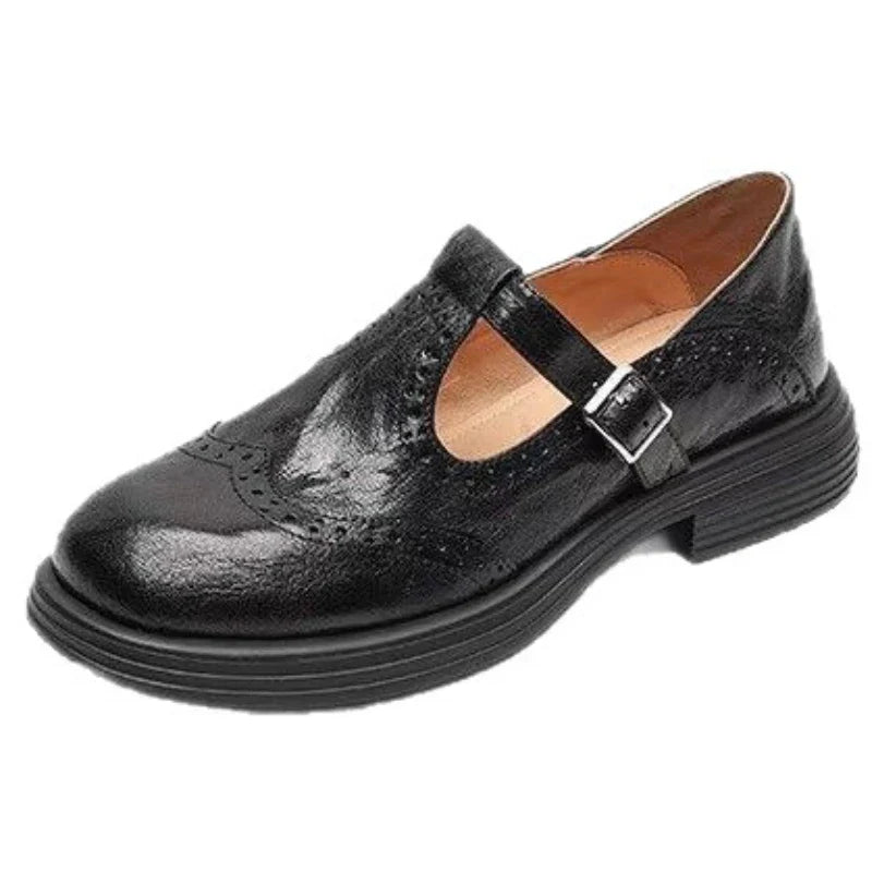 Lily | Women T-Strap Shoes Slip On Classic Leather Elegant Footwear 5