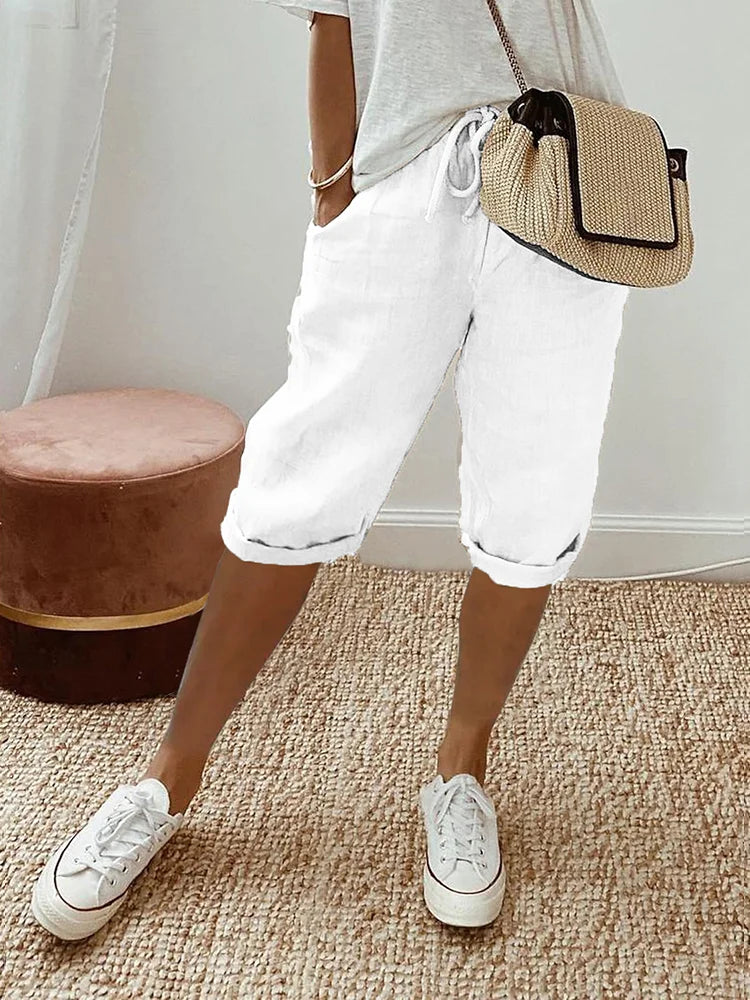 Kaia | Women Elastic Waist Above Knee Relaxed Fit Casual Shorts with Drawstrings 5