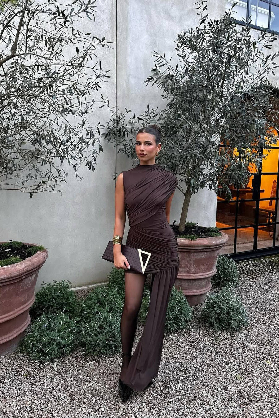 Liora | Women Party Dress High Neck Fitted Sleeveless Ruched Asymmetrical Mini Dress 7