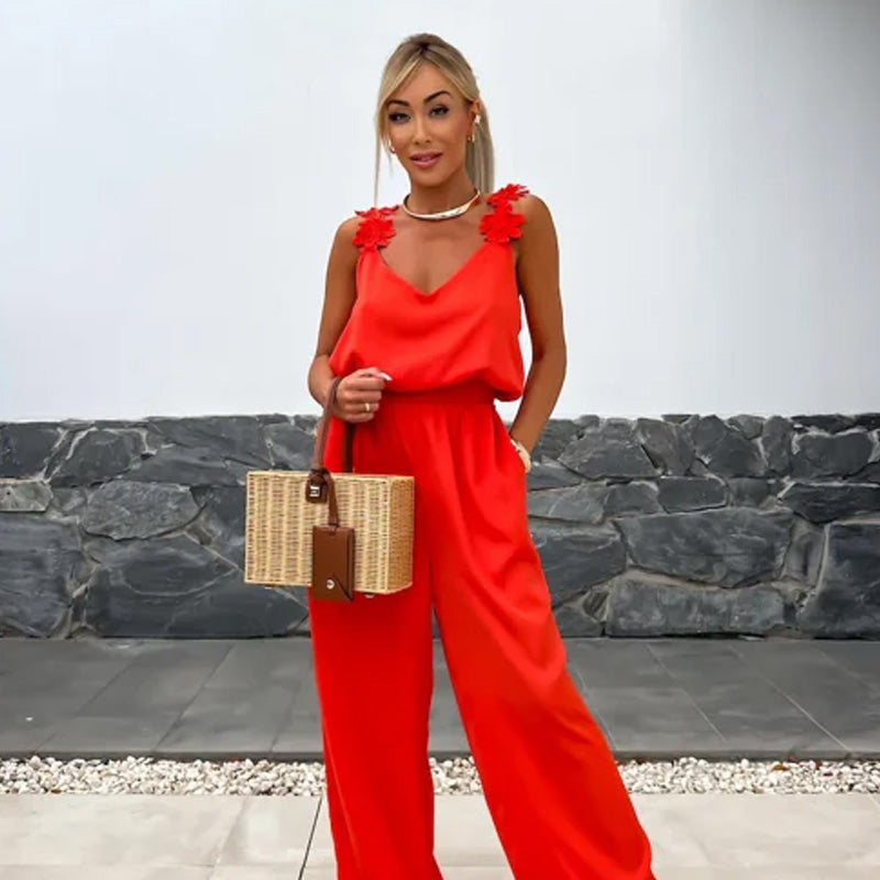 Livia | Women Relaxed Wide Leg Jumpsuit Sleeveless V-Neck Summer Chic 9