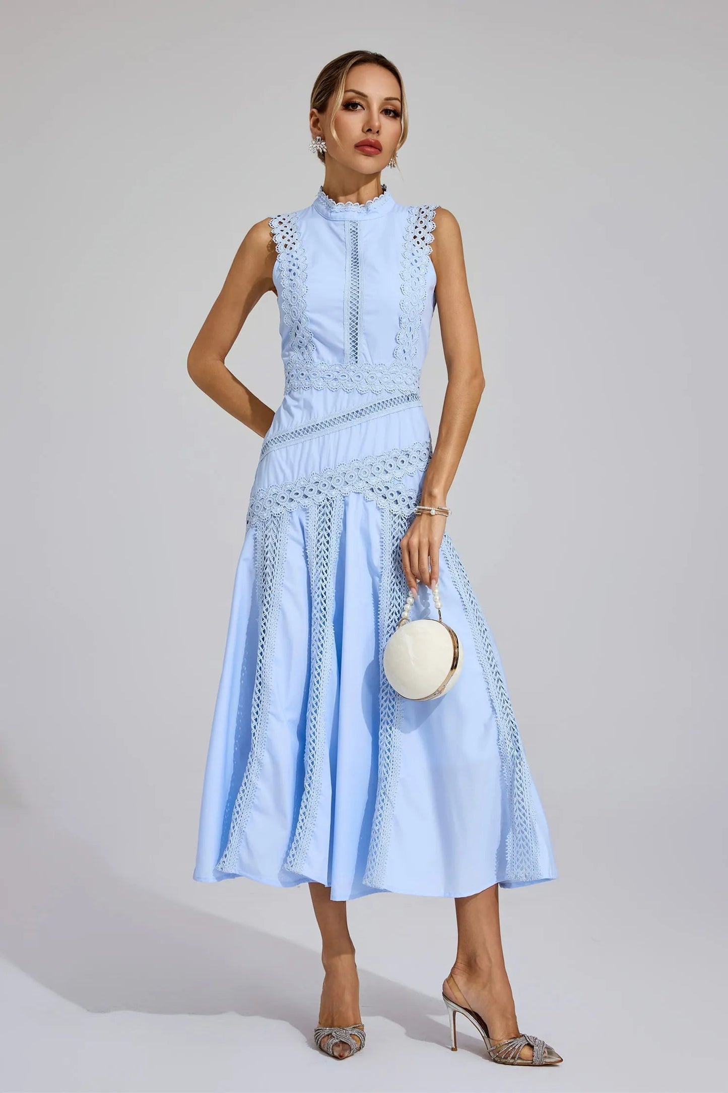 Wedding Guest Lace Midi Sleeveless Elegant Dress | Mira 8
