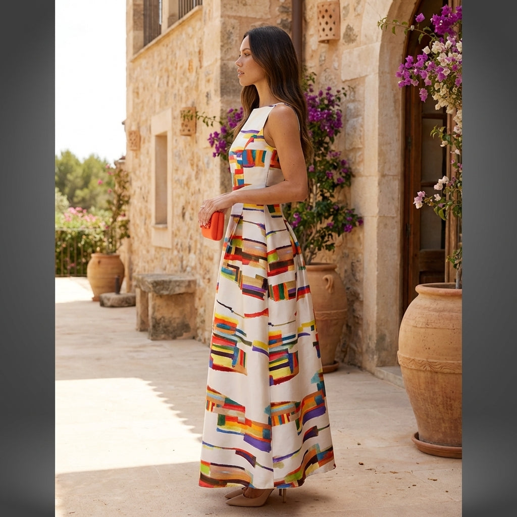Liora | Women Maxi Dress Colorblock Flowing Silhouette Sleeveless Casual 4