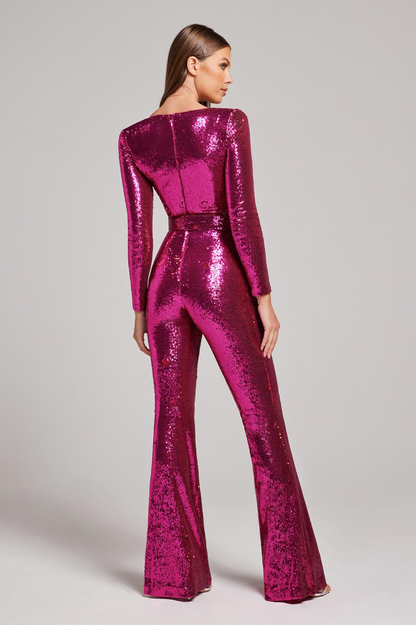 Aderine | Women Elegant Fit Long Sleeve Jumpsuit Glitter Party Wear 3