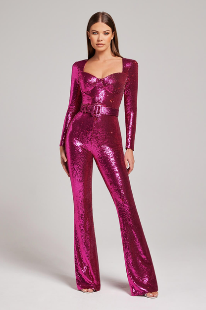 Aderine | Women Elegant Fit Long Sleeve Jumpsuit Glitter Party Wear 4