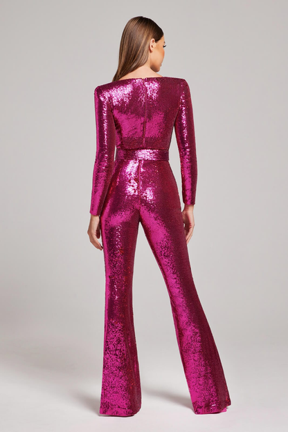 Aderine | Women Elegant Fit Long Sleeve Jumpsuit Glitter Party Wear 6
