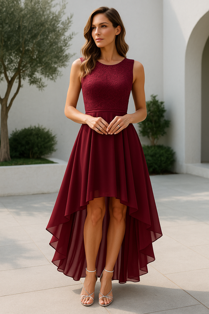 Alexis | Womens Wedding Guest Satin Cowl Neck Sleeveless A-Line High Low Dress 1