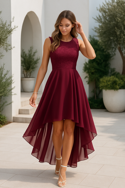 Alexis | Womens Wedding Guest Satin Cowl Neck Sleeveless A-Line High Low Dress 2