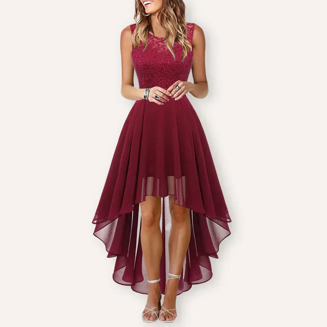 Alexis | Womens Wedding Guest Satin Cowl Neck Sleeveless A-Line High Low Dress 3