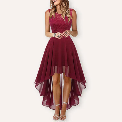 Alexis | Womens Wedding Guest Satin Cowl Neck Sleeveless A-Line High Low Dress 3