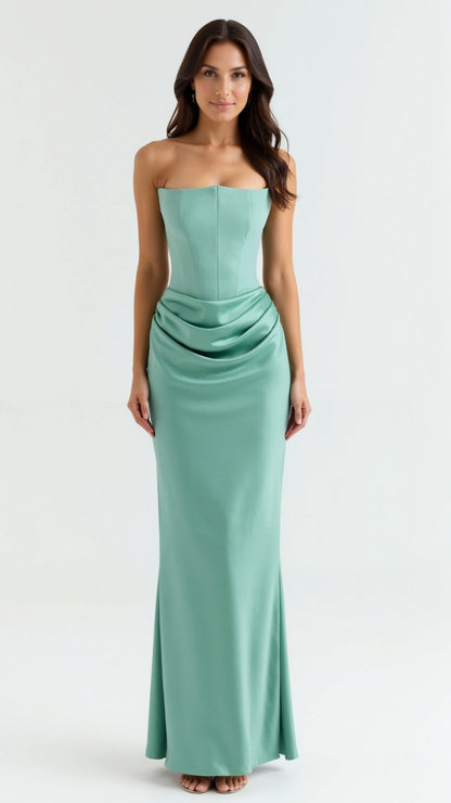 Alice | Womens Wedding Guest Satin Column Sleeveless Fitted Design Maxi Dress 12