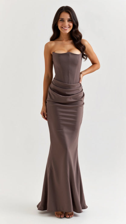 Alice | Womens Wedding Guest Satin Column Sleeveless Fitted Design Maxi Dress 4