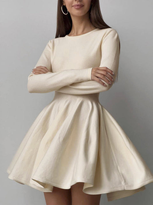 Alina | Womens Evening Round Neck Long Sleeve Flowy A-Line Midi Dress 1