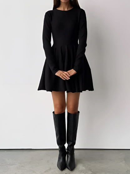 Alina | Womens Evening Round Neck Long Sleeve Flowy A-Line Midi Dress 11