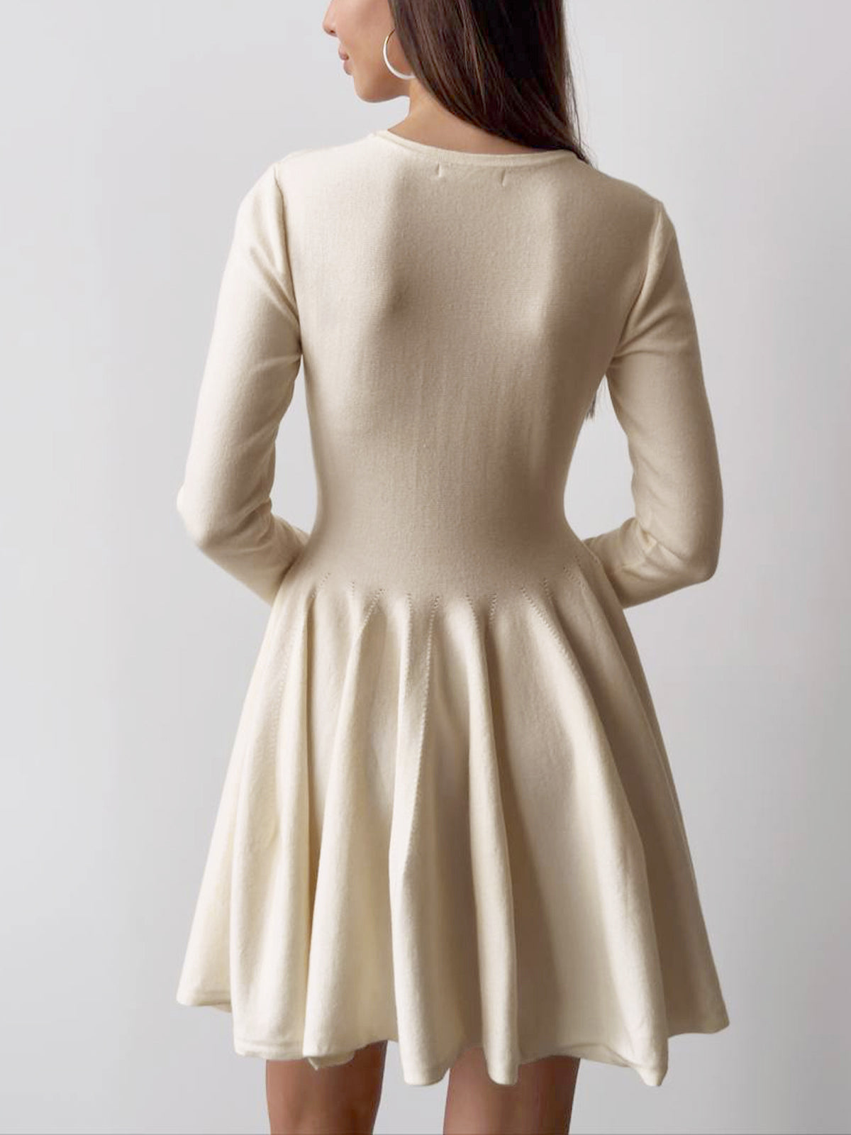 Alina | Womens Evening Round Neck Long Sleeve Flowy A-Line Midi Dress 3