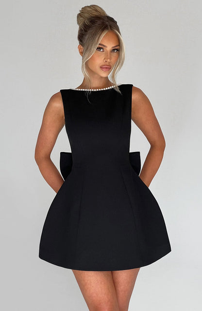 Amber | Womens Wedding Guest Satin Sleeveless Structured Tailored Mini Dress 4
