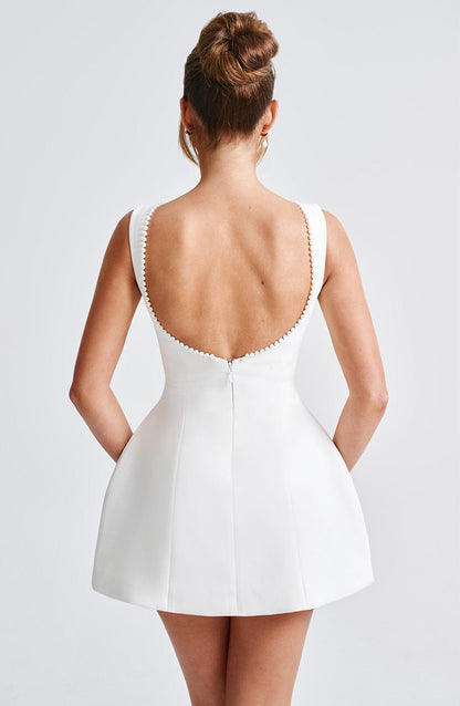 Amber | Womens Wedding Guest Satin Sleeveless Structured Tailored Mini Dress 8