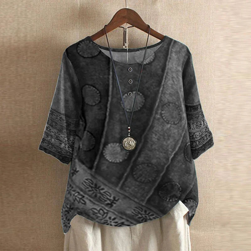 Anya | Womens Vintage-Inspired Relaxed Fit Round Neck Short Sleeve Floral Blouse 2