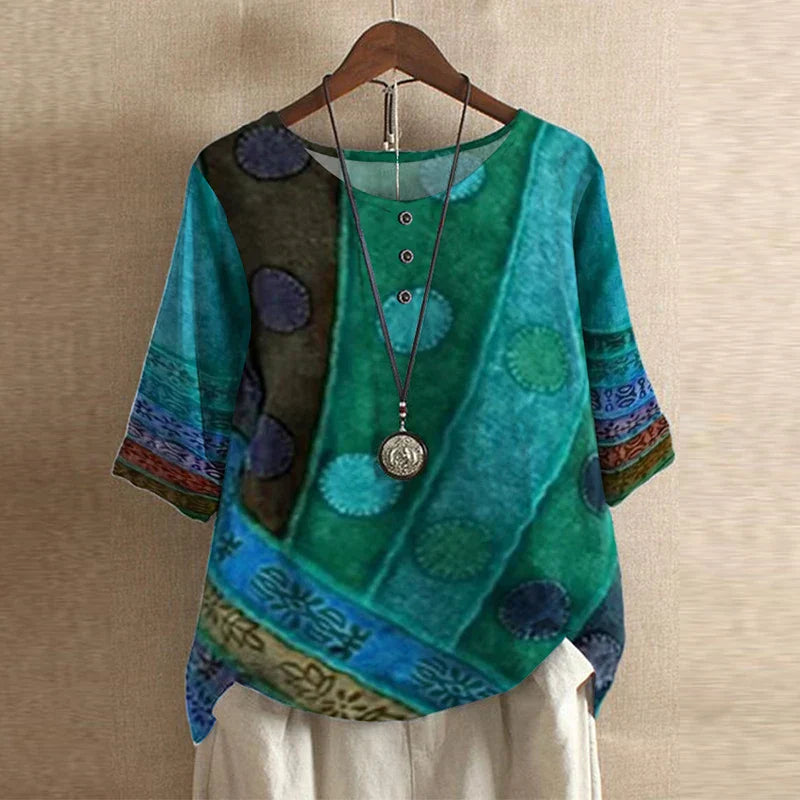 Anya | Womens Vintage-Inspired Relaxed Fit Round Neck Short Sleeve Floral Blouse 3