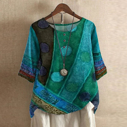 Anya | Womens Vintage-Inspired Relaxed Fit Round Neck Short Sleeve Floral Blouse 3