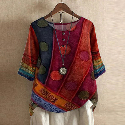 Anya | Womens Vintage-Inspired Relaxed Fit Round Neck Short Sleeve Floral Blouse 4