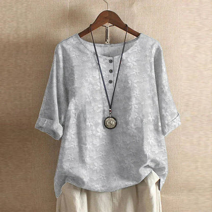 Anya | Womens Vintage-Inspired Relaxed Fit Round Neck Short Sleeve Floral Blouse 6