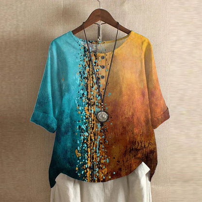Anya | Womens Vintage-Inspired Relaxed Fit Round Neck Short Sleeve Floral Blouse 8