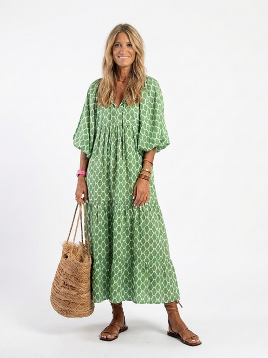 Apolline | Womens Casual Chiffon V Neck Three-Quarter Sleeve Tiered Midi Dress 1