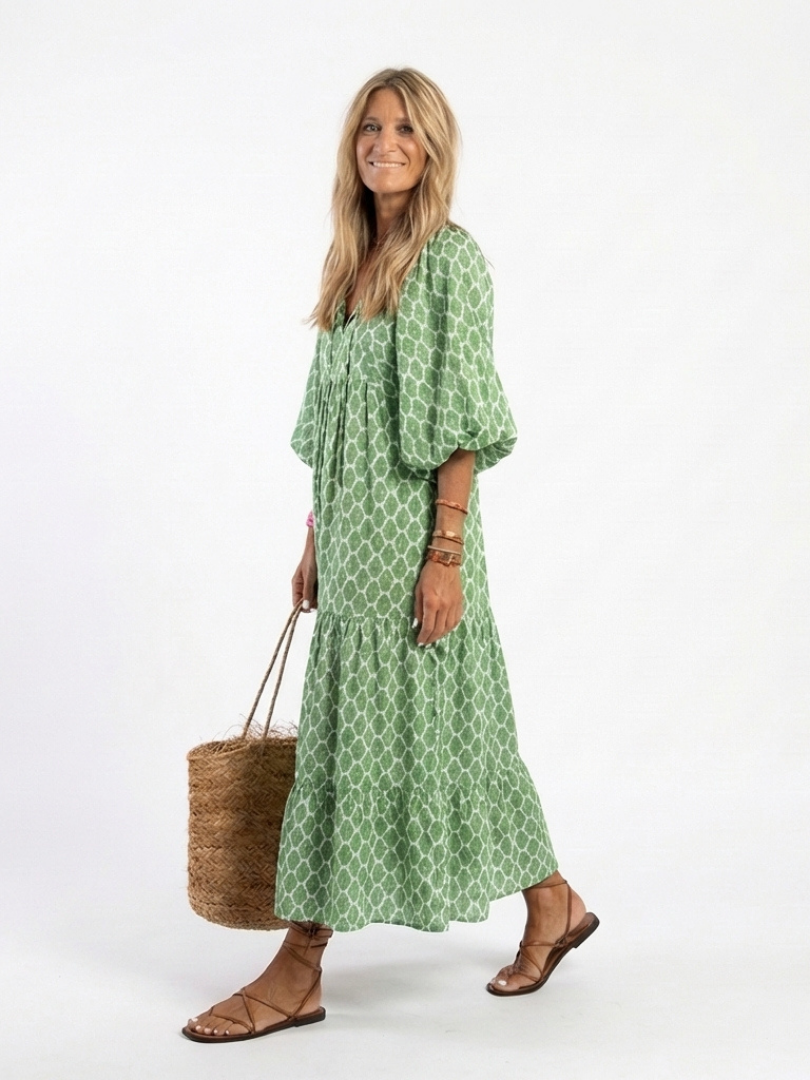 Apolline | Womens Casual Chiffon V Neck Three-Quarter Sleeve Tiered Midi Dress 2