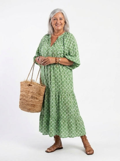 Apolline | Womens Casual Chiffon V Neck Three-Quarter Sleeve Tiered Midi Dress 3
