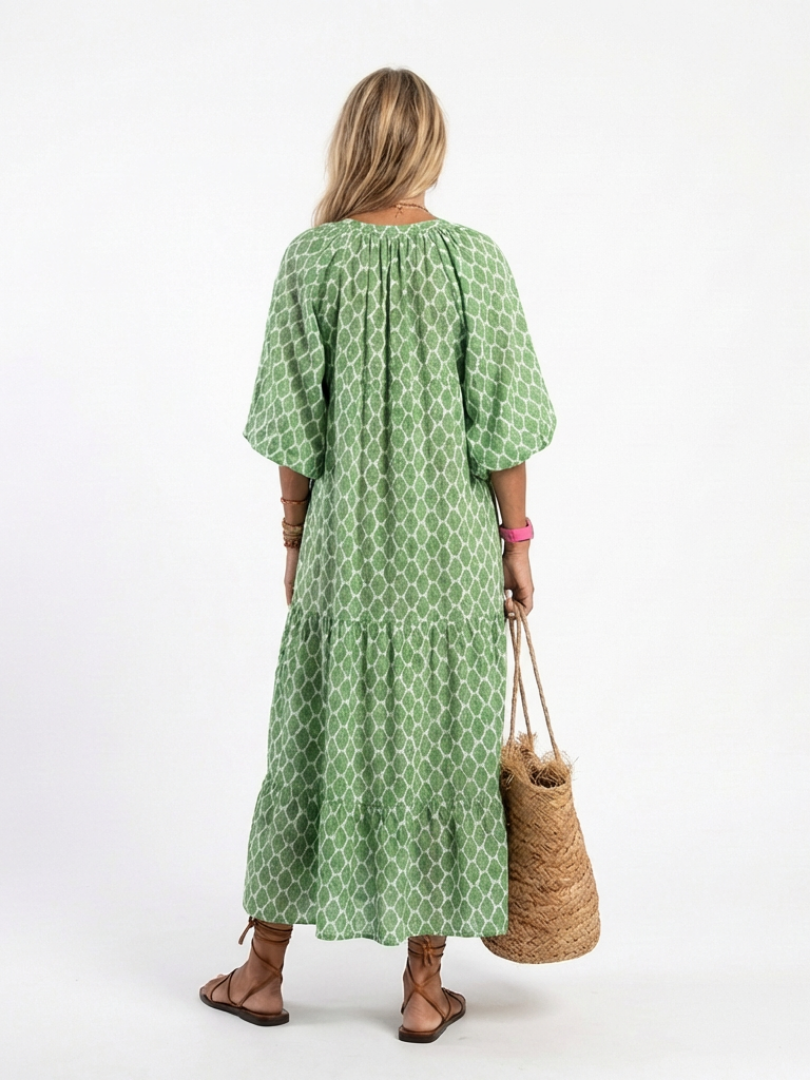 Apolline | Womens Casual Chiffon V Neck Three-Quarter Sleeve Tiered Midi Dress 4