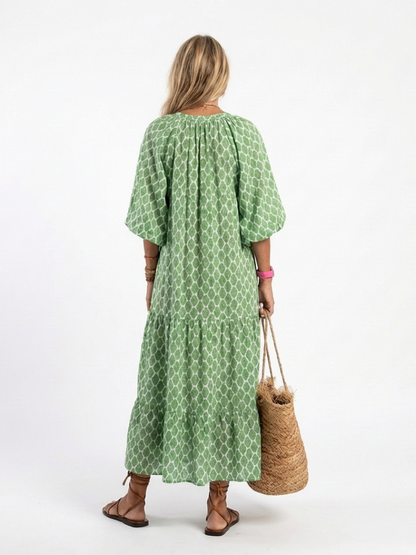 Apolline | Womens Casual Chiffon V Neck Three-Quarter Sleeve Tiered Midi Dress 4