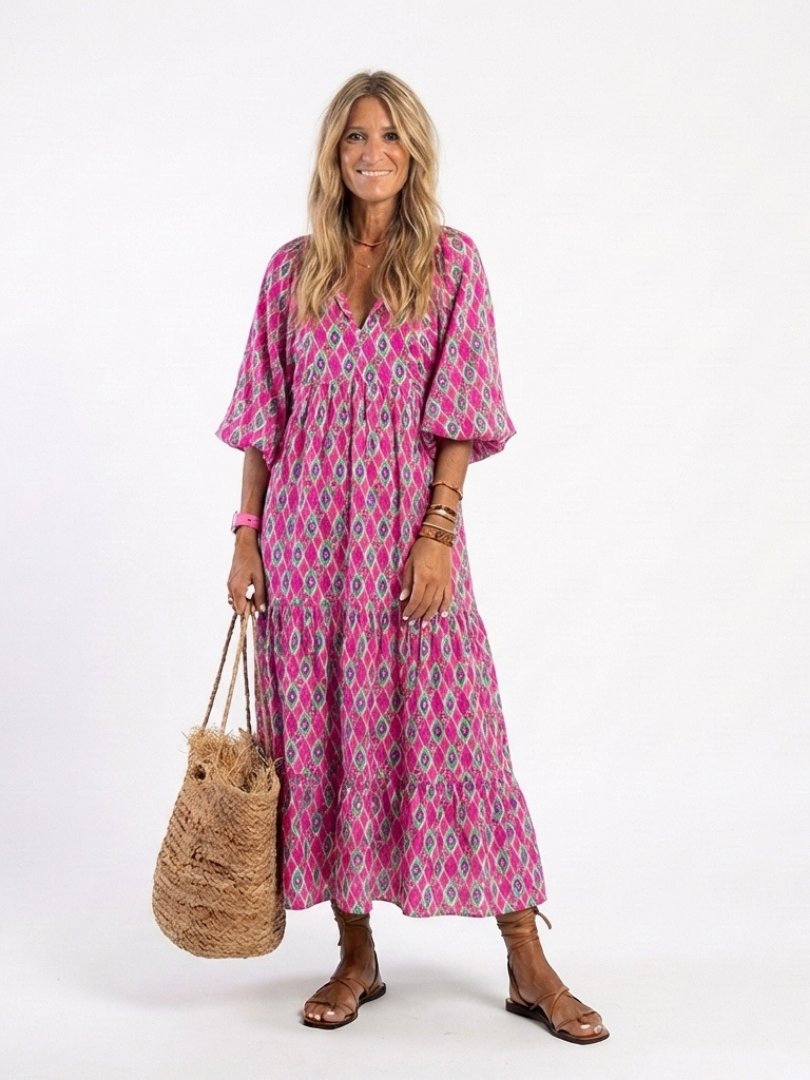 Apolline | Womens Casual Chiffon V Neck Three-Quarter Sleeve Tiered Midi Dress 5