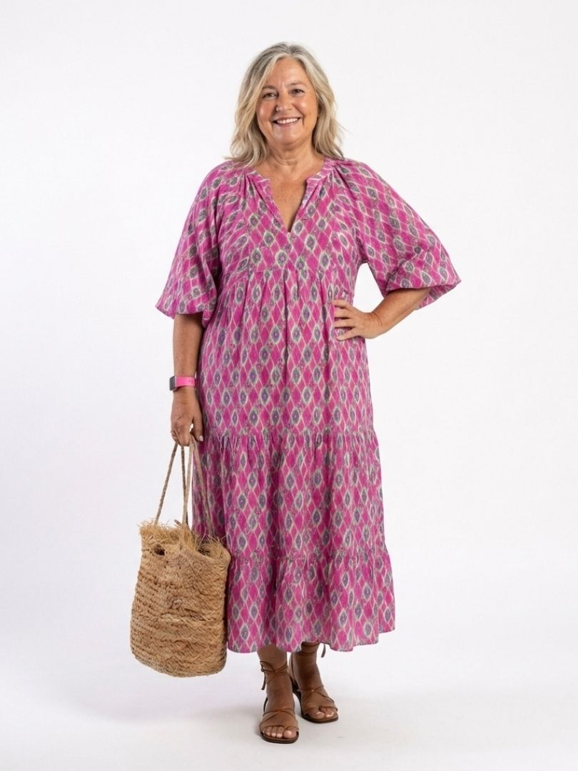 Apolline | Womens Casual Chiffon V Neck Three-Quarter Sleeve Tiered Midi Dress 6