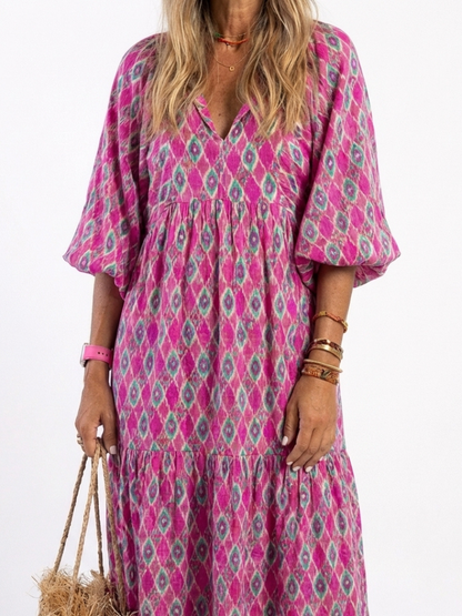 Apolline | Womens Casual Chiffon V Neck Three-Quarter Sleeve Tiered Midi Dress 7