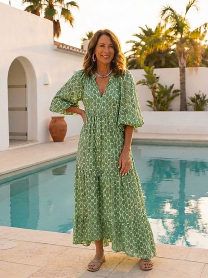 Apolline | Womens Casual Chiffon V Neck Three-Quarter Sleeve Tiered Midi Dress 8