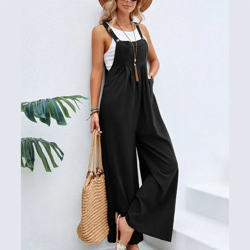 Arlei | Women Relaxed Wide Leg Jumpsuit Sleeveless V-Neck Summer Chic 1