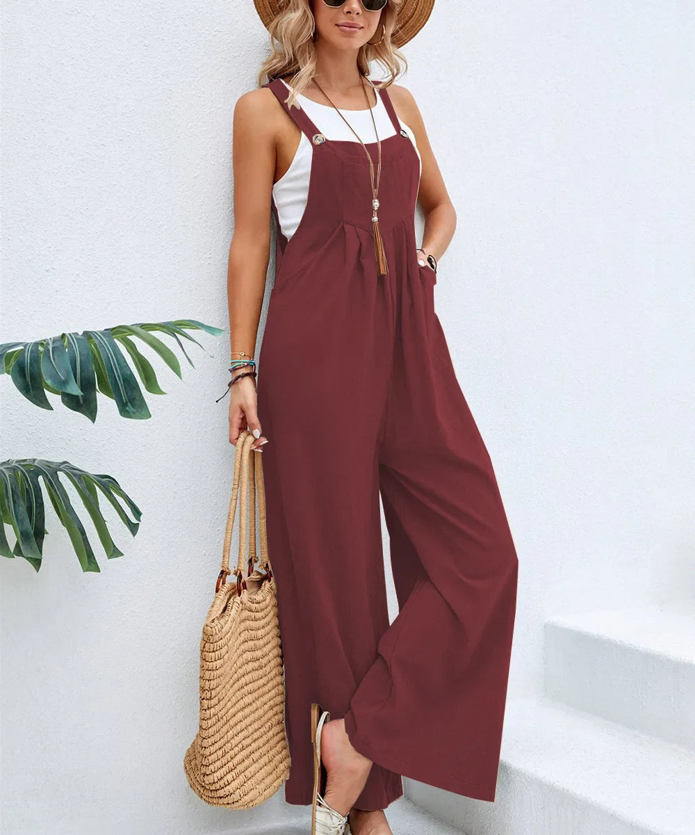 Arlei | Women Relaxed Wide Leg Jumpsuit Sleeveless V-Neck Summer Chic 2