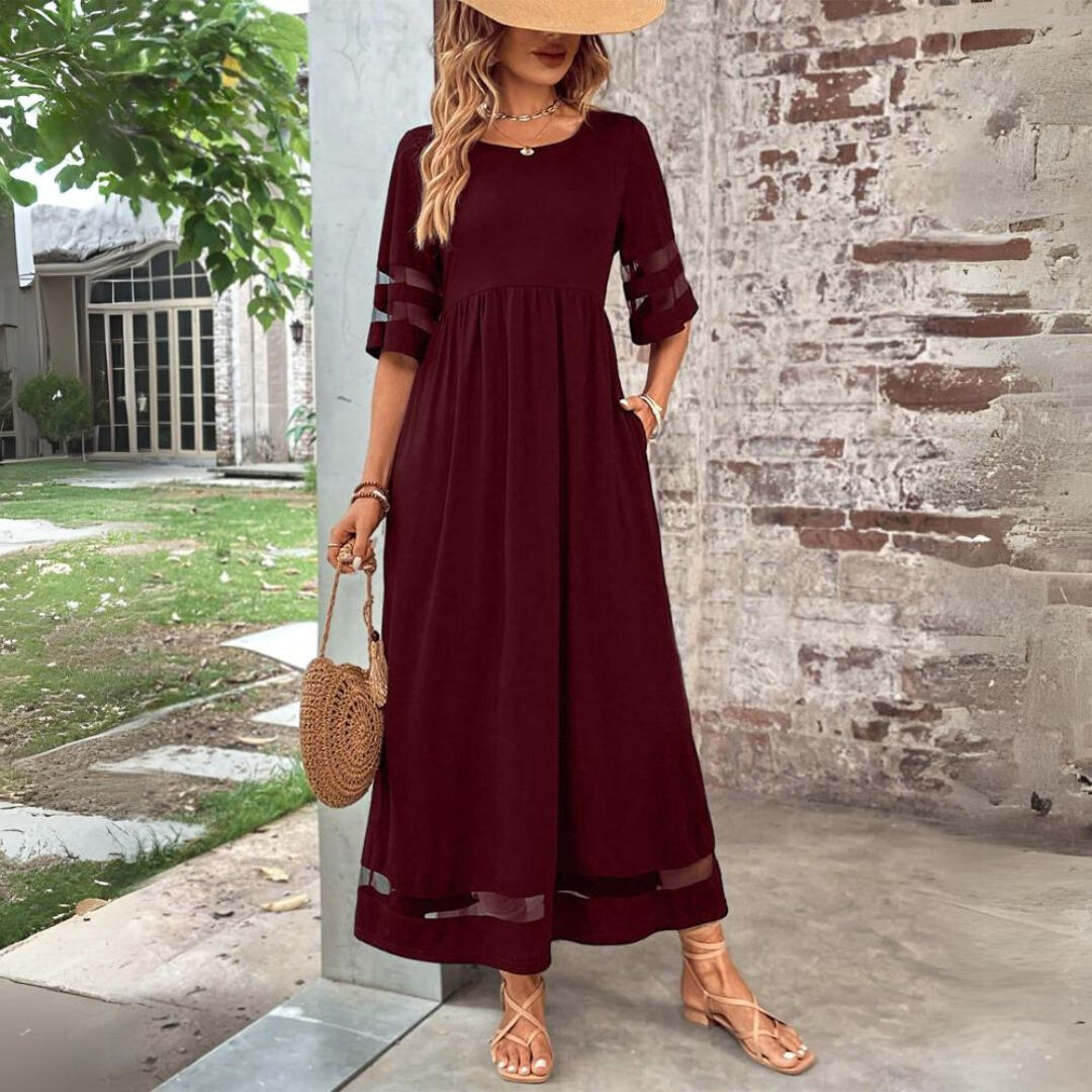Aubrey | Womens Cocktail Chiffon Cowl Neck Sleeveless Empire Waist Flowing Midi Dress 2