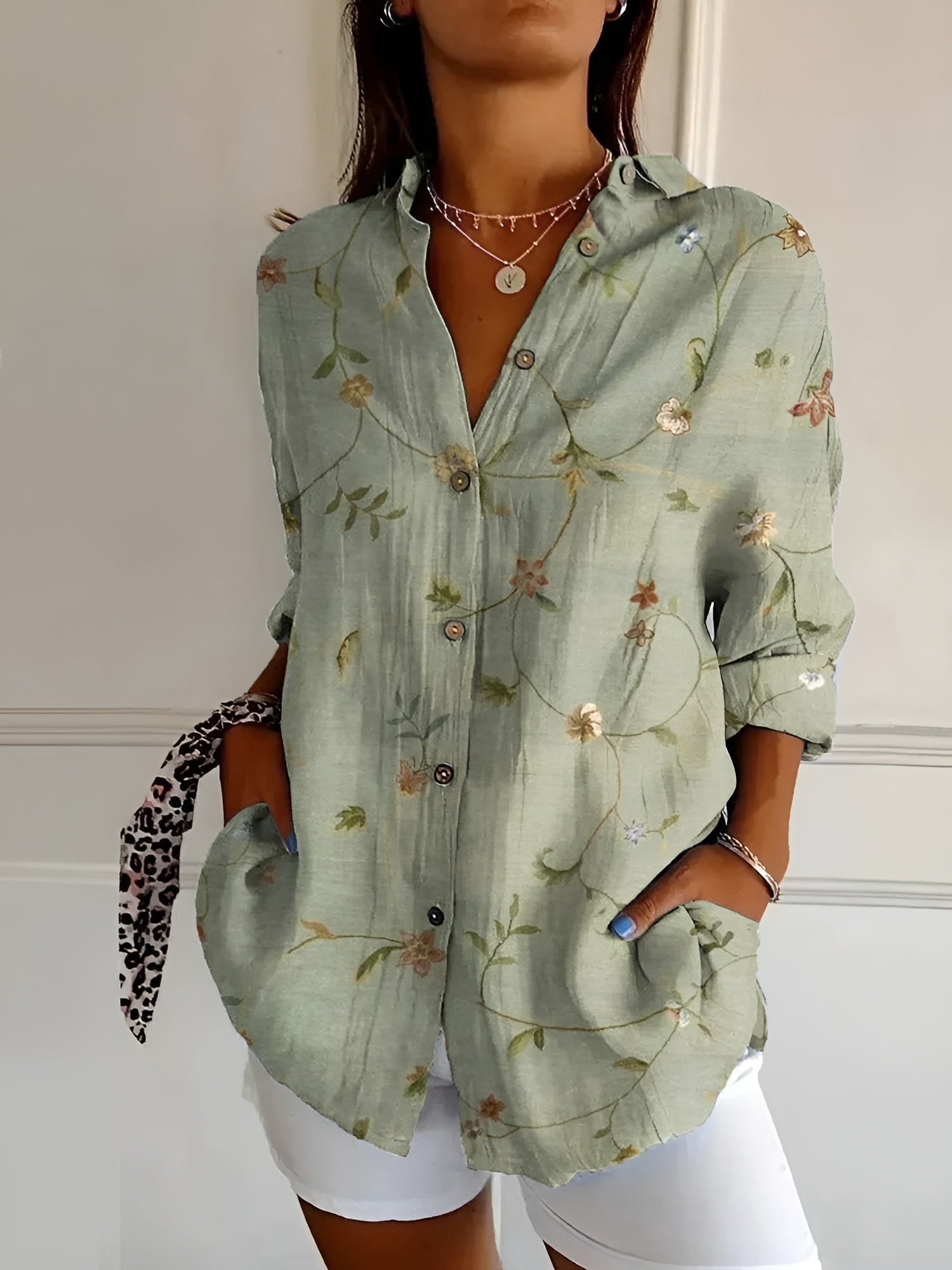 Avril | Womens Chic Relaxed Fit Round Neck Short Sleeve Whimsical Print Blouse 1