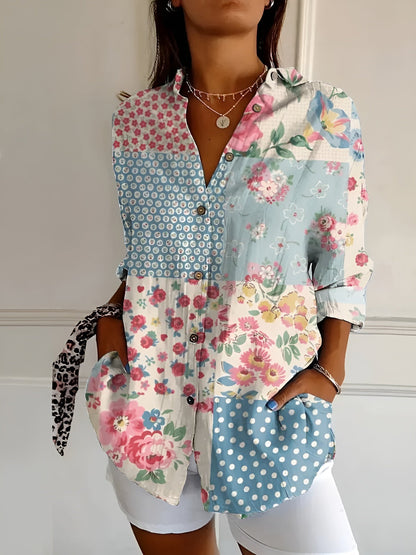 Avril | Womens Chic Relaxed Fit Round Neck Short Sleeve Whimsical Print Blouse 3