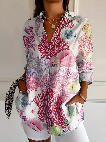 Avril | Womens Chic Relaxed Fit Round Neck Short Sleeve Whimsical Print Blouse 4