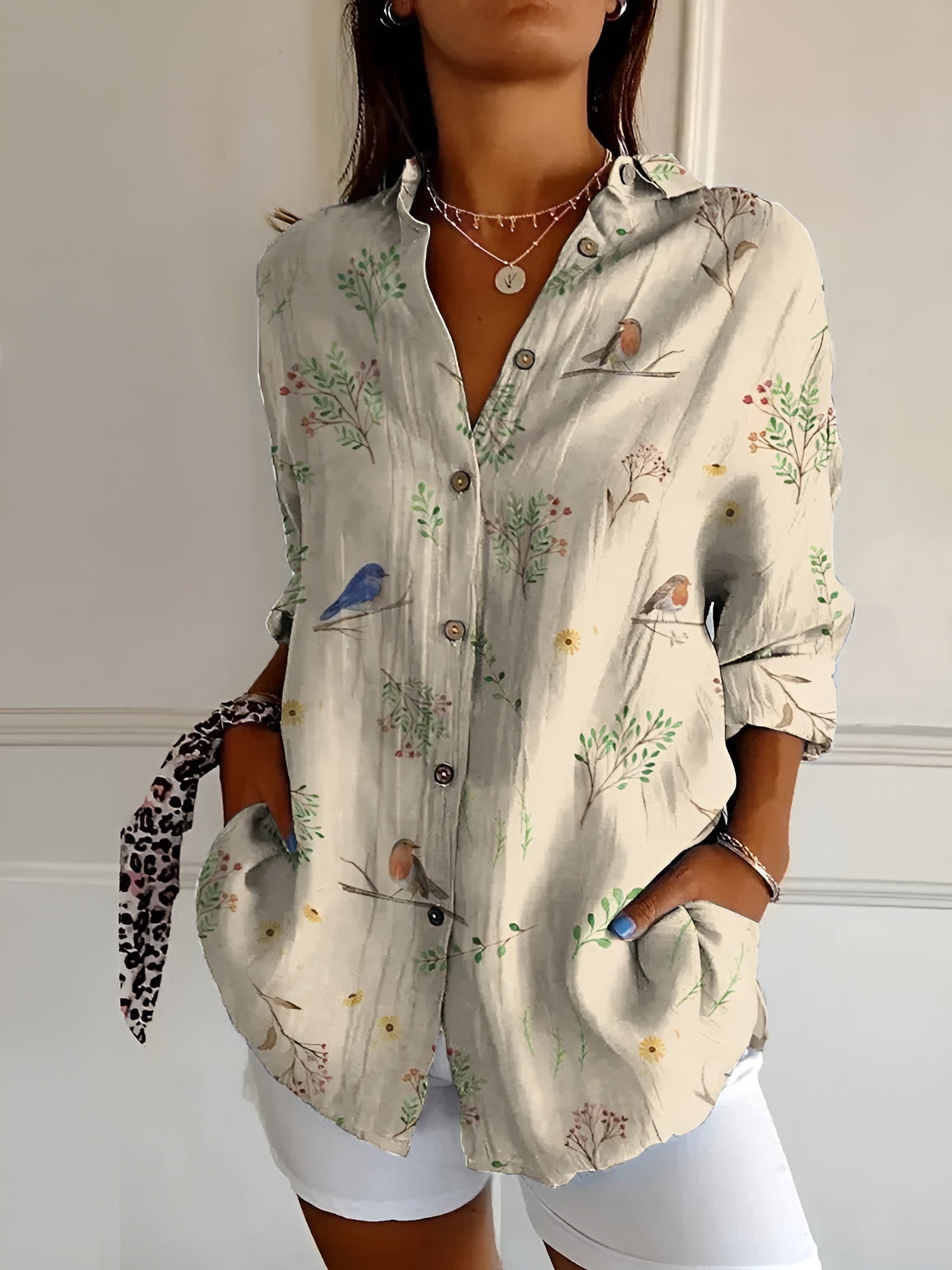 Avril | Womens Chic Relaxed Fit Round Neck Short Sleeve Whimsical Print Blouse 5